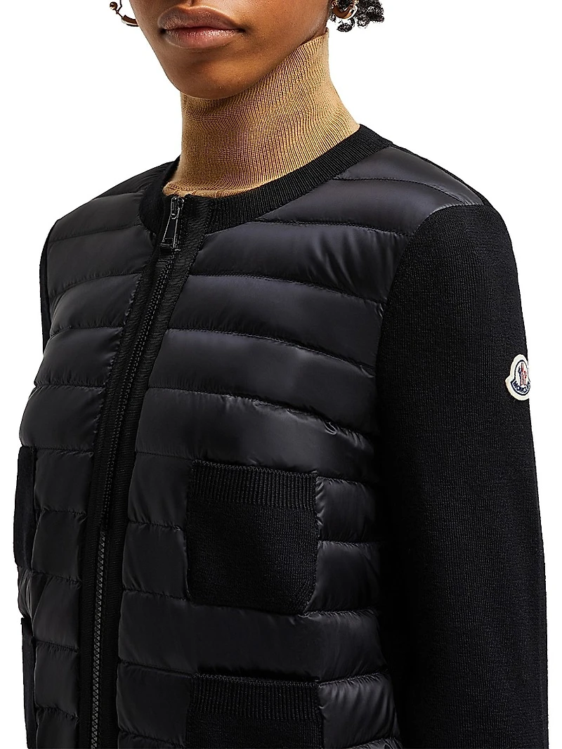 Padded Down Knit Zip Up Cardigan