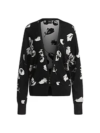 Merino Wool-Blend Cardigan with Tulip Jacquard