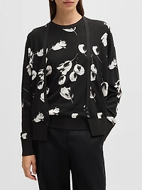 Merino Wool-Blend Cardigan with Tulip Jacquard