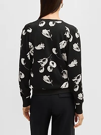 Merino Wool-Blend Cardigan with Tulip Jacquard