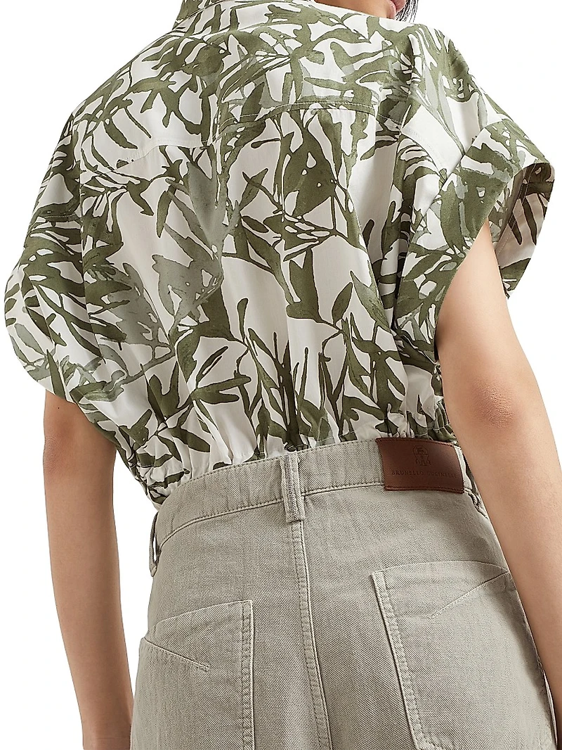 Garment Dyed Cotton and Linen Cover Loose Trousers with Monili