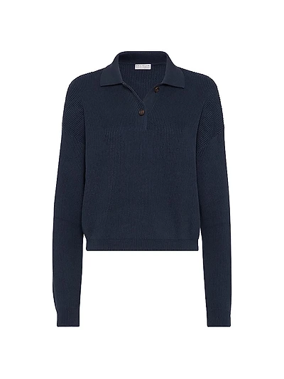 Cotton English Rib Knit Polo Shirt