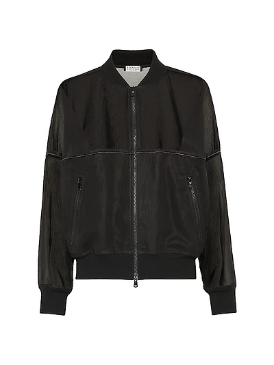 Cotton Organza Bomber Jacket with Shiny Trims