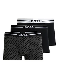Three-Pack of Stretch-Cotton Plain and Monogrammed Trunks