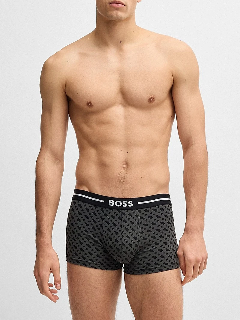 Three-Pack of Stretch-Cotton Plain and Monogrammed Trunks