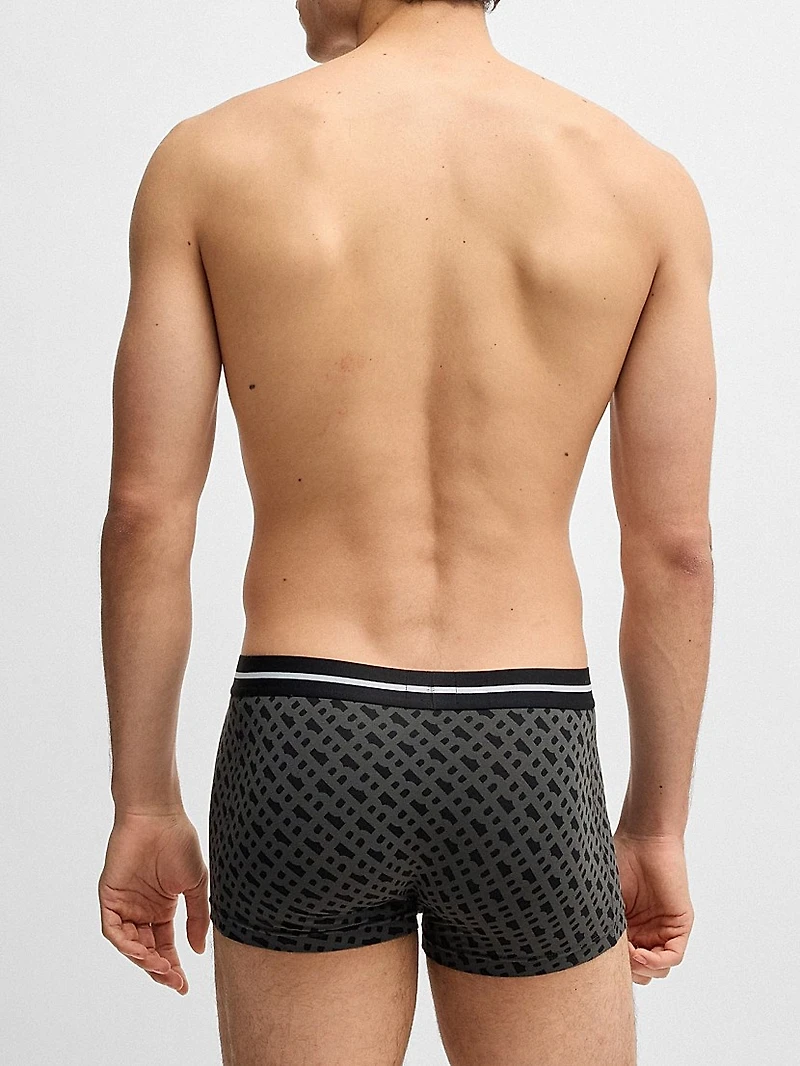 Three-Pack of Stretch-Cotton Plain and Monogrammed Trunks