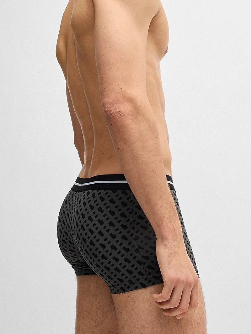 Three-Pack of Stretch-Cotton Plain and Monogrammed Trunks