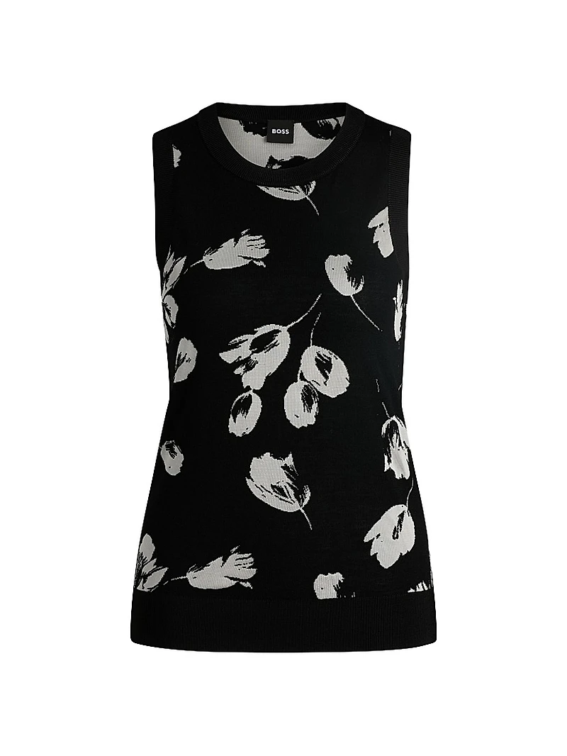 Merino Wool Knitted Top with Tulip Jacquard