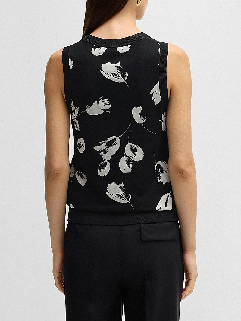 Merino Wool Knitted Top with Tulip Jacquard