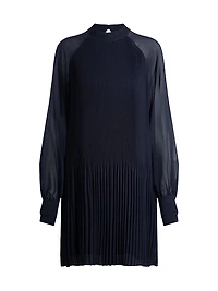 High-Neck Dress with Plissé Pleats and Sheer Sleeves
