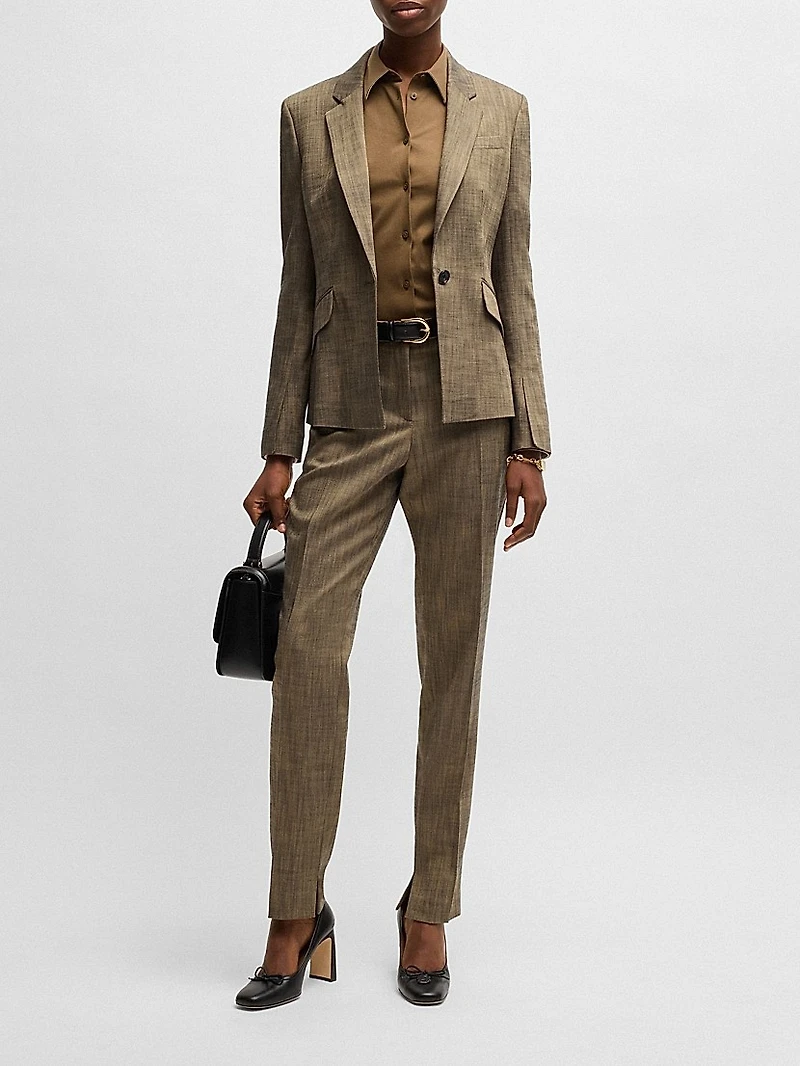 Relaxed-Fit Trousers Melange Stretch Sharkskin Fabric