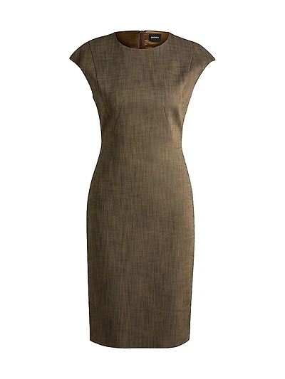 Cap-Sleeve Dress Melange Stretch Sharkskin
