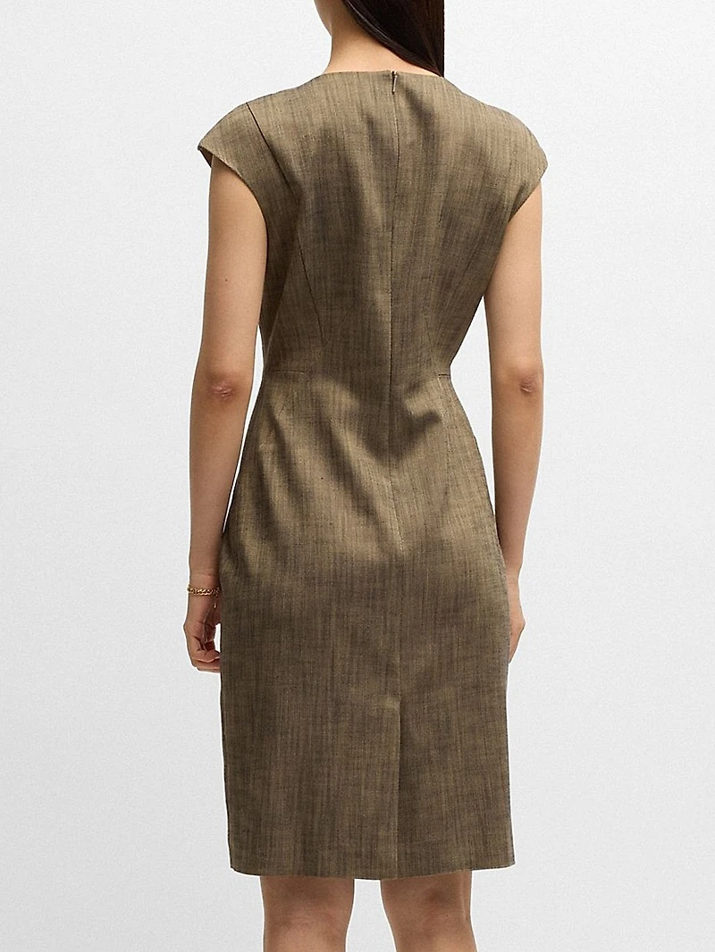 Cap-Sleeve Dress Melange Stretch Sharkskin