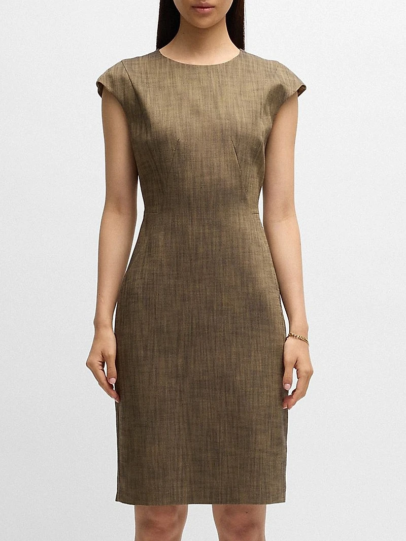 Cap-Sleeve Dress Melange Stretch Sharkskin