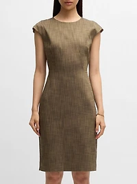 Cap-Sleeve Dress Melange Stretch Sharkskin