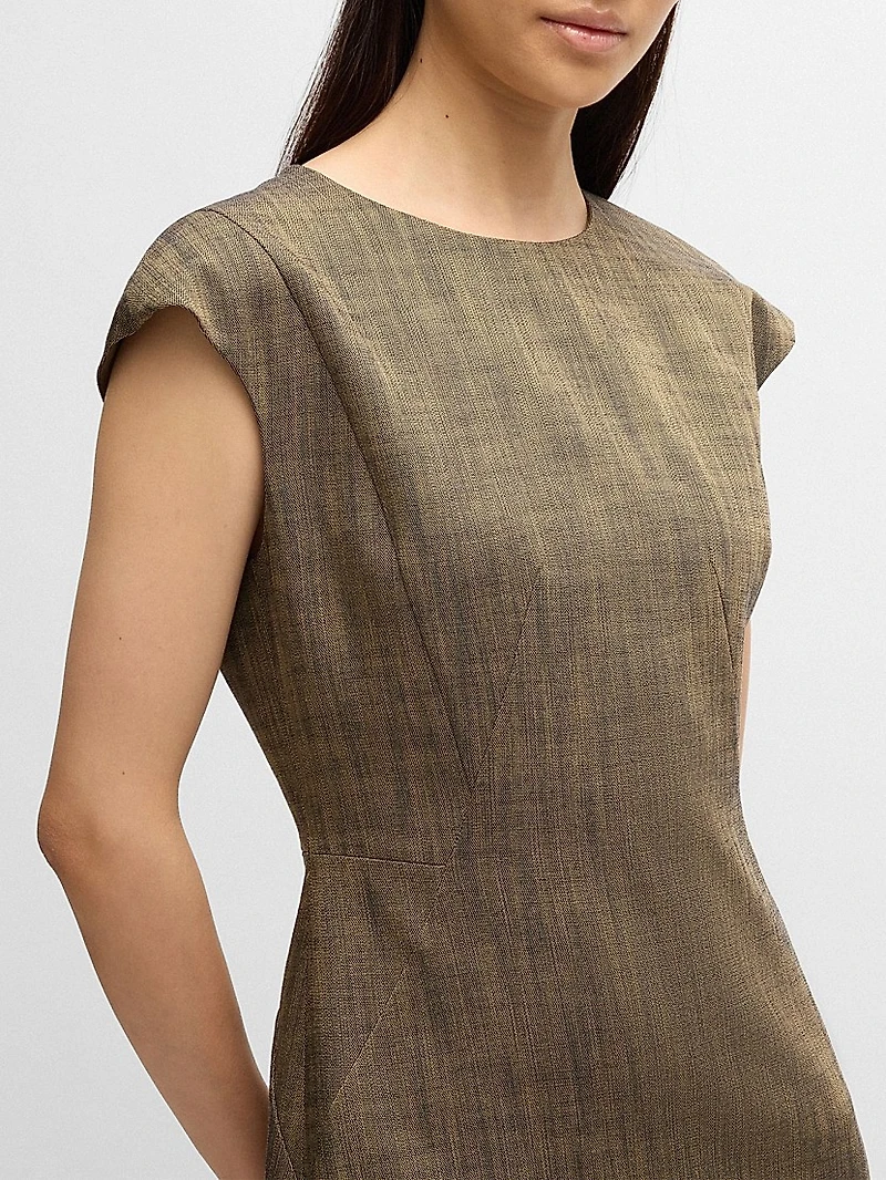 Cap-Sleeve Dress Melange Stretch Sharkskin