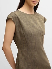 Cap-Sleeve Dress Melange Stretch Sharkskin
