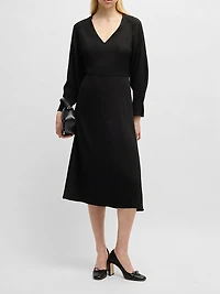 V-Neck Dress with Button Cuffs