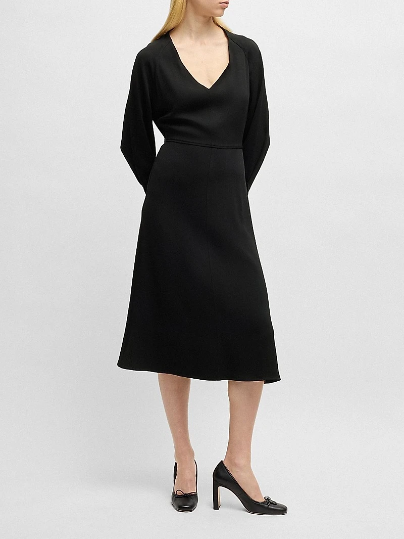 V-Neck Dress with Button Cuffs