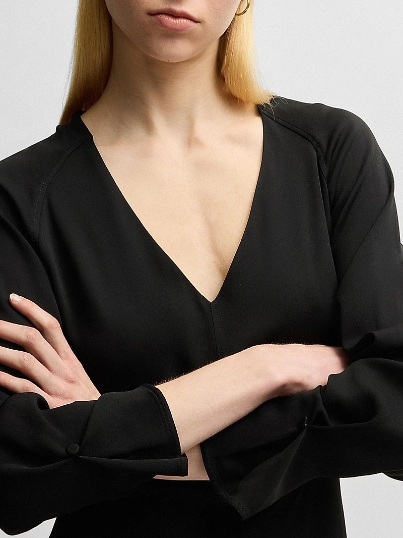 V-Neck Dress with Button Cuffs