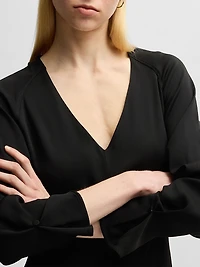 V-Neck Dress with Button Cuffs