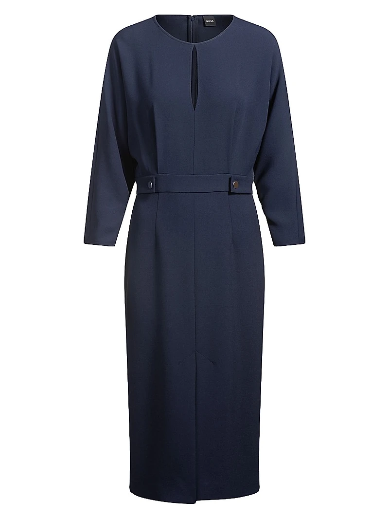 Mixed-Material Dress with Button-Tab Waist