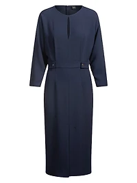 Mixed-Material Dress with Button-Tab Waist