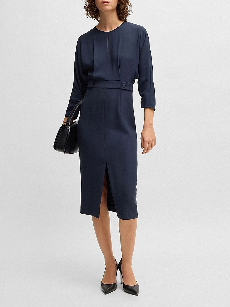 Mixed-Material Dress with Button-Tab Waist