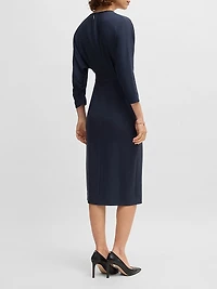 Mixed-Material Dress with Button-Tab Waist