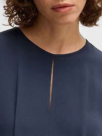 Mixed-Material Dress with Button-Tab Waist