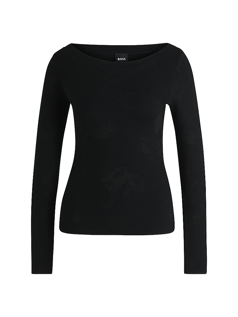 Wide-Neck Sweater Stretch Jacquard