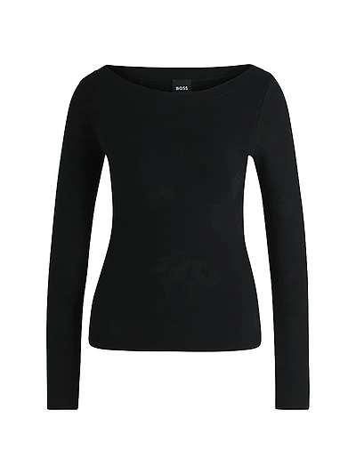 Wide-Neck Sweater Stretch Jacquard