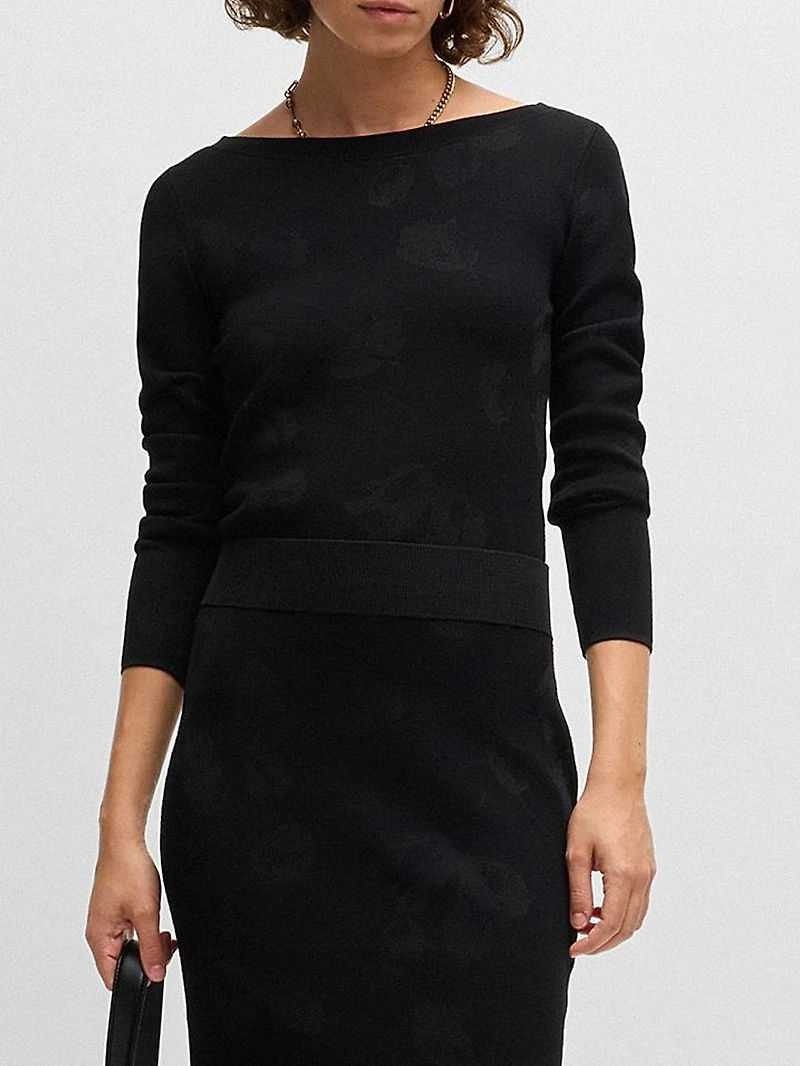 Wide-Neck Sweater Stretch Jacquard
