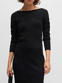 Wide-Neck Sweater Stretch Jacquard