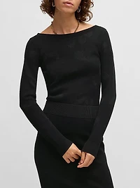 Wide-Neck Sweater Stretch Jacquard