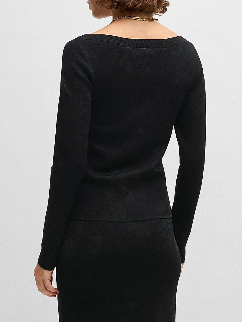 Wide-Neck Sweater Stretch Jacquard