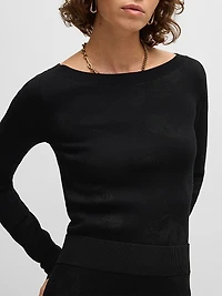 Wide-Neck Sweater Stretch Jacquard