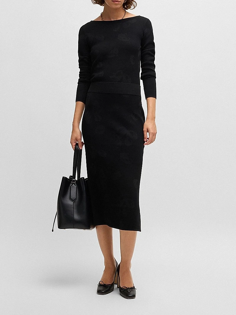 Wide-Neck Sweater Stretch Jacquard