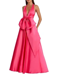 Prom Oversized-Bow Satin Sleeveless Gown