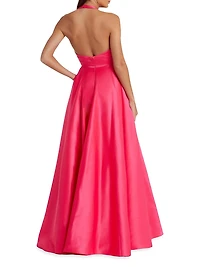 Prom Oversized-Bow Satin Sleeveless Gown