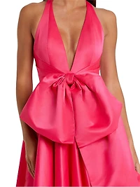 Prom Oversized-Bow Satin Sleeveless Gown