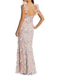 Floral Embroidered Ruffle Bustier Gown