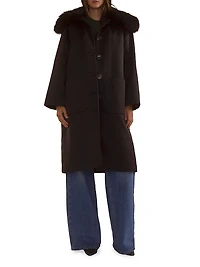 Faux-Fur Collar Satin Coat