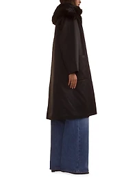 Faux-Fur Collar Satin Coat