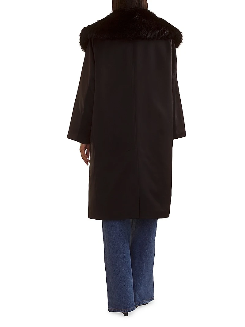 Faux-Fur Collar Satin Coat