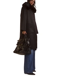 Faux-Fur Collar Satin Coat