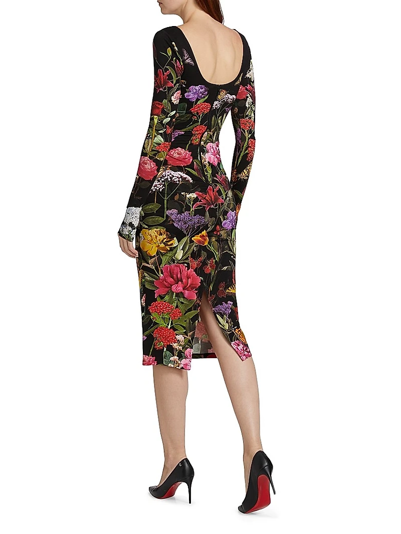 Delora Floral Scoopneck Sheath Midi-Dress