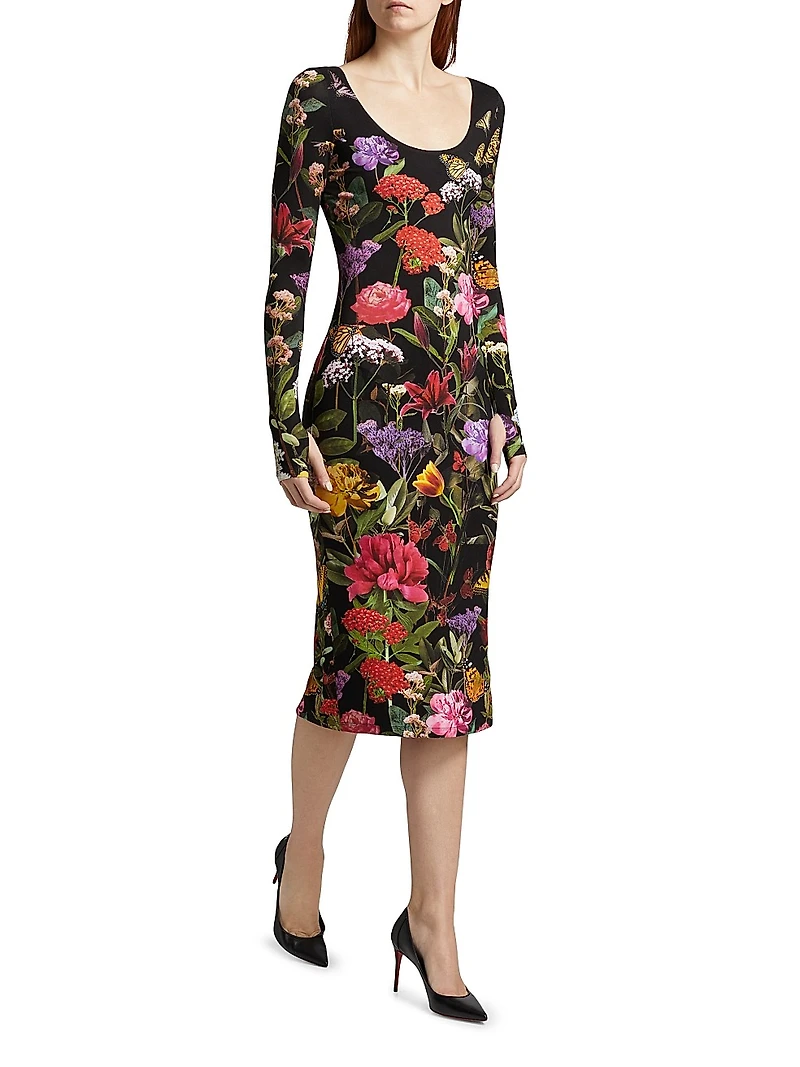 Delora Floral Scoopneck Sheath Midi-Dress