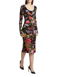Delora Floral Scoopneck Sheath Midi-Dress