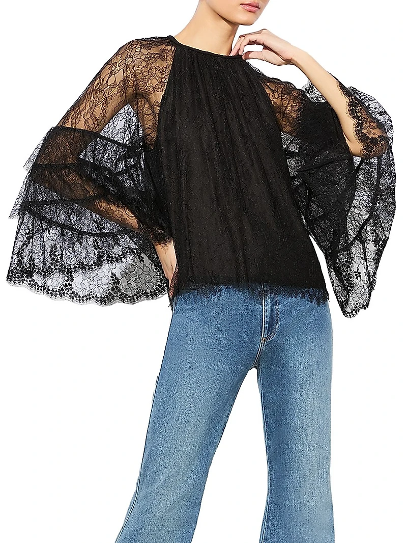 Delia Lace Ruffle Tunic Top